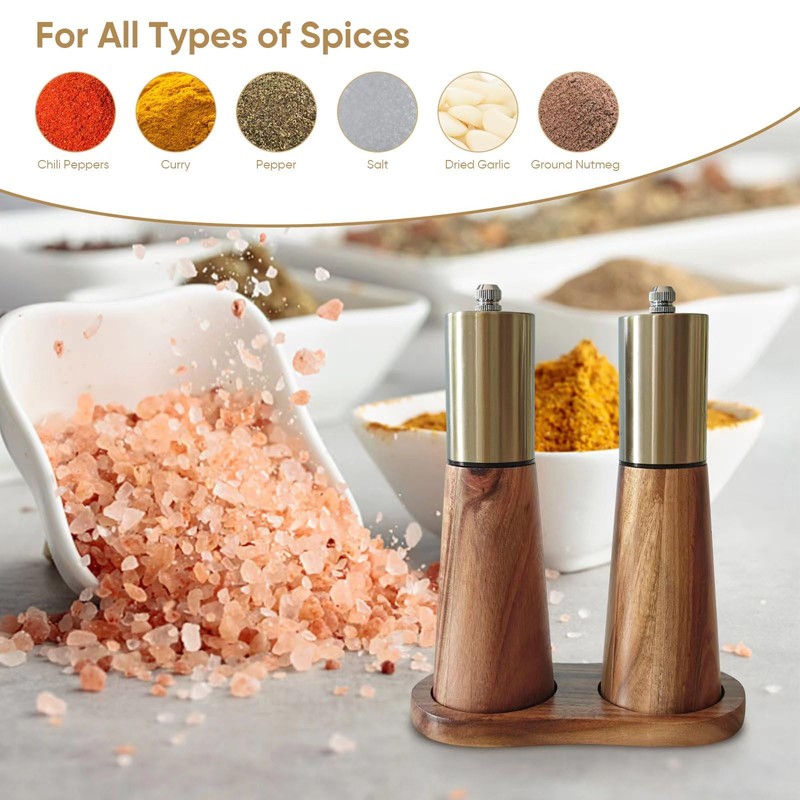 Gold Salt and Pepper Grinder Set,Wooden Pepper Grinder, Manual Salt