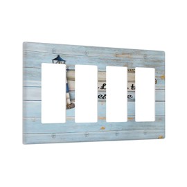 Rustic Coastal Lighthouse Nautical Quad Rocker Light Switch Cover Dlecorative 4 Gang Wall Plate Decora Switchplate Home Electrical Outlet Faceplate for Bathroom Kitchen Decor