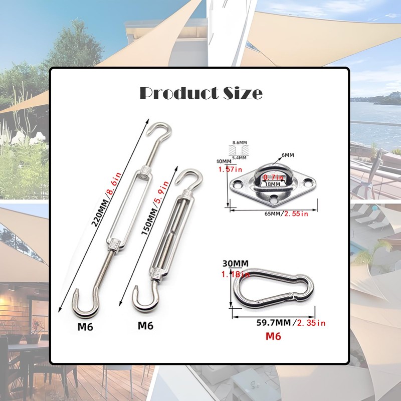 M6 Awning Mounting Set, 304 Stainless Steel, Awning Tensioner Accessories,