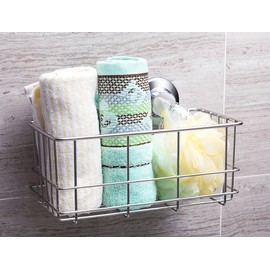 GEDLIRE Strong Suction Cups Deep Shower Caddy Bath Shelf Rust-Free Stainless Steel Basket Shampoo Conditioner Holder for Bathroom Kitchen Tidy Organizer
