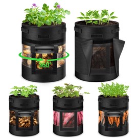 5 Pack 10 Gallon 360° Visible Potato Grow Bags with Shading Flap & Harvest Window – Heavy Duty 400g Non-Woven Fabric Potato Bags for Growing Potatoes with 10 Green Labels, Potato Growing Containers
