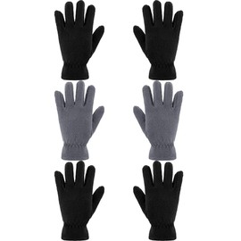 Satinior 3 Pairs Children's Fleece Gloves Winter Soft Warm Gloves for Boys Outdoor Activities - Black, grey