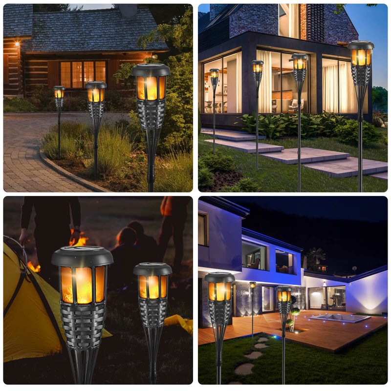 Solar Torch Light with Flickering Flame, 4 Pack Waterproof Bamboo