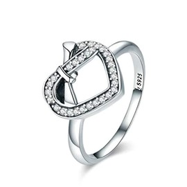PAHALA 925 Strling Silver Bowknot Love Heart Crystals Finger Weeding Party Ring 7