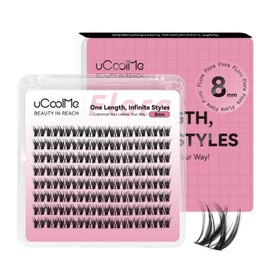 UCOOLME uCoolMe Flora Lash Clusters One Length 8mm D Curl Individual Lashes Eyelash Clusters DIY Eyelash Extension 0.05mm Ultra-Thin Black Lash Band(Flora,Only 8mm)