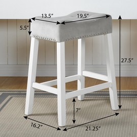 SVRCK Elegant Velvet Counter Height Stools for Comfort and Style, Ergonomic Saddle Seat with Tufted Design, Gray
