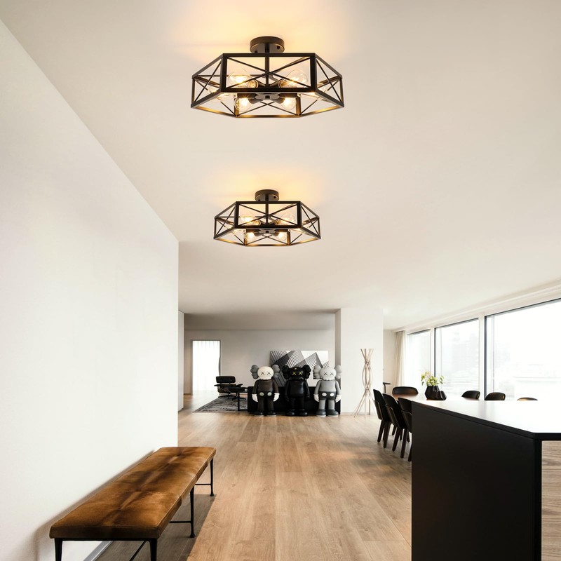 WILON Semi Flush Mount Ceiling Light, Industrial 6 Light Close