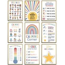 Calming Corner Posters for Classroom Teachers Must Haves,Calm Down Corner Supplies Elementary,Feelings Chart for Kids,Emotions Chart Mental Health for Kids,Calming Corner Items Kids