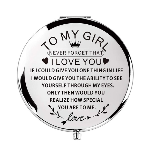Birthday Gift 18 Year Pocket Compact Travel Mirror Gifts for Teenage Girls 16-18 for Woman Birthday Gifts (Silver to My Girl)