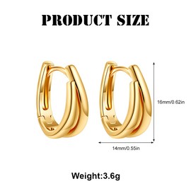 FDEETY Women's 14k Real Gold-Plated Hoop Earrings Gold Geometric Crossover Earrings Thick Hoop Earrings Lightweight Hypoallergenic Cartilage Huggie Hoop Earrings Fashion Jewellery, Zinc