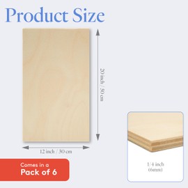 6 mm Baltic Birch Plywood 1/4 x 12 x 20 Inch, Box of 6 B/BB Grade Craft Wood, Stronger Than Basswood Sheets, for Laser, CNC Cutting and Wood Burning, by Woodpeckers