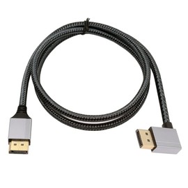 NFHK Left Angled DisplayPort DP to DP Cable 4K 60hz Cable Silver Sleeve Ultra-HD UHD 90 Degree for Desktop Laptop Monitor Graphics Card 1M