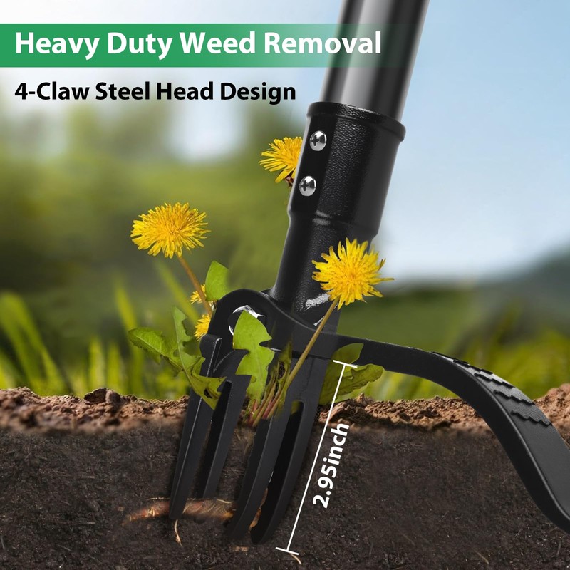 SHAWTY 4-Claw Steel Weed Puller Tool, Heavy Duty Stand Up