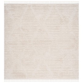 SAFAVIEH Marrakesh Collection Area Rug - 3' Square, Beige, Moroccan Boho Tribal Tassel Design, Non-Shedding & Easy Care, Ideal for High Traffic Areas in Living Room, Bedroom (MRK517C)