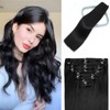 Clip in Hair Extensions Real Human Hair Jet Black Clip