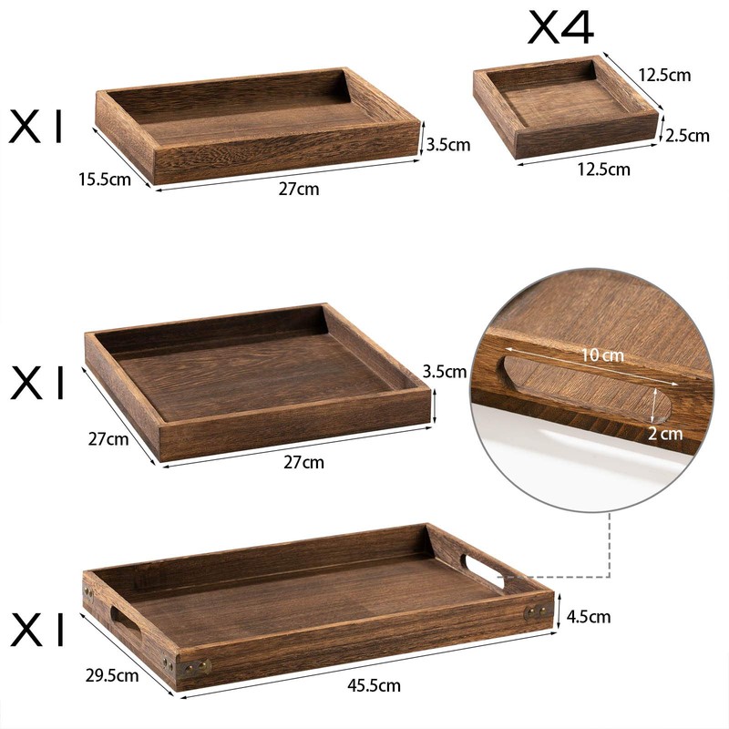 Yangbaga Rustic Wooden Serving Trays with Handle - Set of