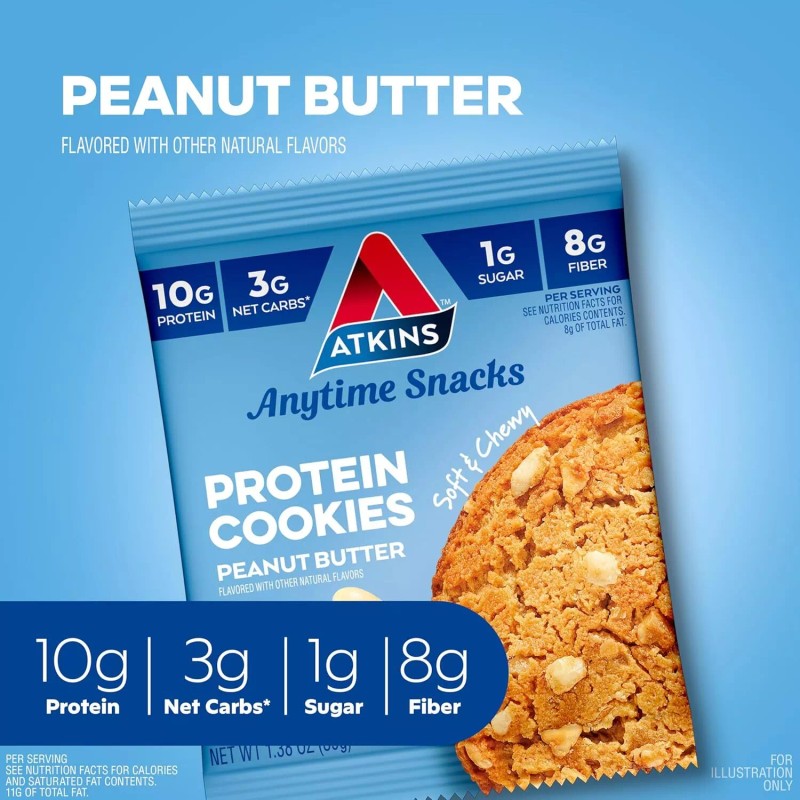 Atkins Peanut Butter Protein Cookie, Protein Dessert, Rich in Fiber,