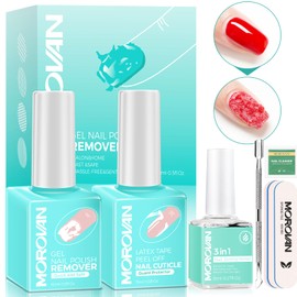 Morovan Gel Nail Polish Remover Kit: Gel Polish Remover for Nails with Liquid Latex Tape Peel off Nail Strengthener Cuticle Pusher Quick & Easy Gel Remover for Nails in 5 mins No Soaking Or Wrapping