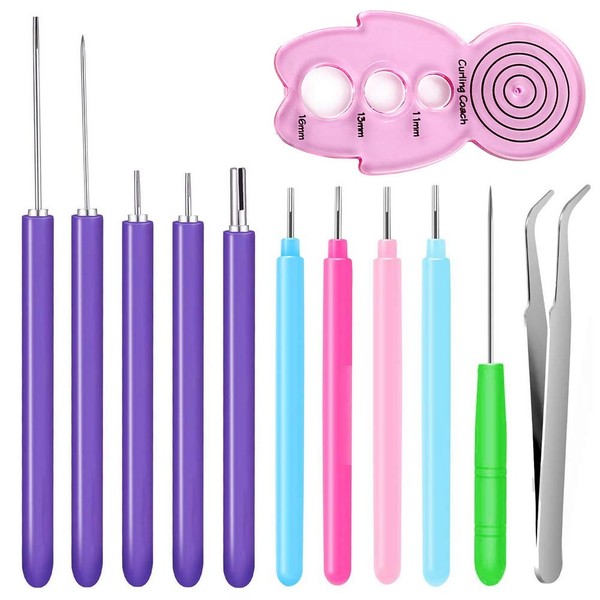 12 Pack Paper Quilling Tools Slotted Kit, Different Sizes Rolling Curling Quilling Needle Pen Paper Cardmaking Project Tools Set