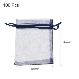 MECCANIXITY 100pcs Organza Bags 3x4 Inch Drawstring Favor Pouches Sheer Mesh Bag for Gift Jewelry Wedding Party Christmas Candy Navy Blue