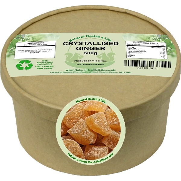 Natural Health 4 Life Crystallised Ginger Chunks 500g in Storage tub