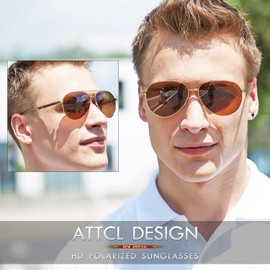 ATTCL Fashion Pilot Polarized Sunglasses For men UV Protection Metal frame QL2033 Gold+Brown