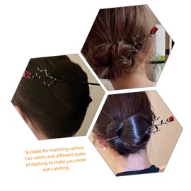 VICASKY Chinese Hair Pin Set 2pcs Metal Rose Flower Hair Stick Hair Pin for Bun Flower Hair Chopstick Hair Holder