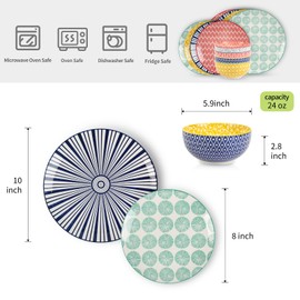 Selamica Ceramic Dinnerware Sets, 12-Pieces Plates and Bowls Sets, Scratch Resistant Dishes set for 4, Dishwasher & Microwave Safe, Assorted Colors