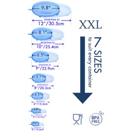 Longzon Silicone Stretch Lids 14 Pack Include 2Pcs Size up to 9.8'' Diameter,Reusable Durable Food Storage Covers for Bowl,7 Different Sizes to Meet 2.6"-9.8''Dia Containers,Dishwasher & Freezer Safe