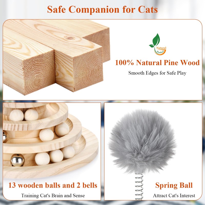 3BAO Large 2-in-1 Wooden cat Toy Tower with Spring cat