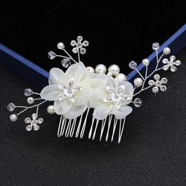 Cubahop Bridal Wedding Flower Hair Comb Slides Silver Bridal Crystal Hair Accessories Rhinestone Floral Headpiece for Women and Girls