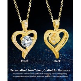 Kuladely Heart Pendent Necklaces for Women, 1-3ct Moissanite Necklace with I love U Engraving - Anniversary Birthday Gifts for Women Her Wife Girlfriend Mom, 925 Silver Jewelry
