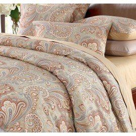 VM VOUGEMARKET Bohemian Damask Duvet Cover Queen,3 Pieces Boho Paisley Bedding Set,Silky Lightweight Egyptian Cotton Duvet Cover with Button Closure-Queen,Gold
