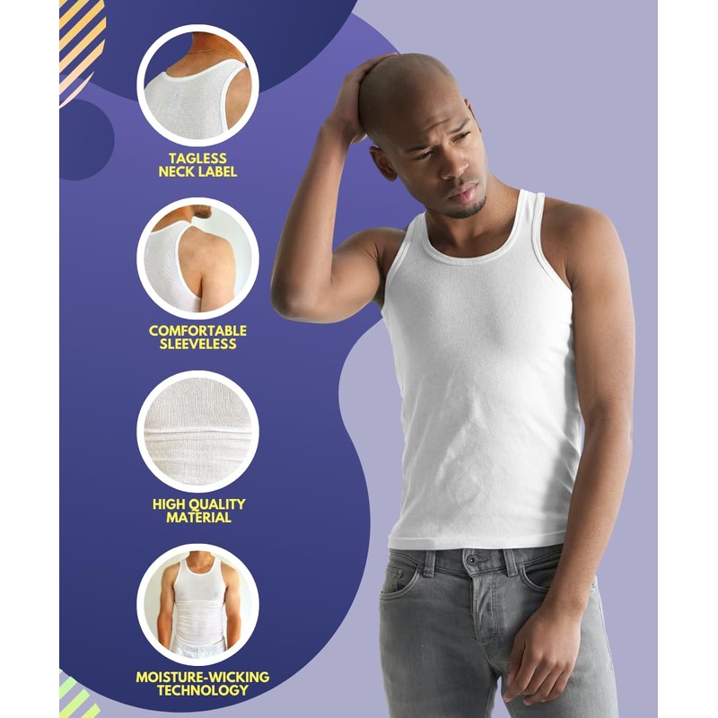 BROOKLYN VERTICAL Mens 6-Pack Tank Tops | Moisture-Wicking Ribbed Lightweight