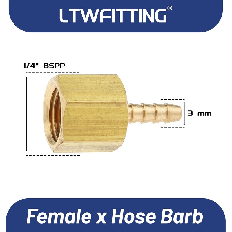 LTWFITTING Brass BSP Fitting Coupler/Adapter 1/4-Inch Female BSPP x 3mm