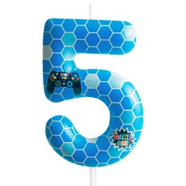 FUNCANDLE Game Birthday Number 5 Candles,Gamepad Pattern Game Number 5 Birthday Candle,Happy Birthday Candle,Game Controller Theme Party Boy Girls Birthday Party Decorations