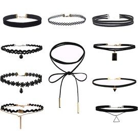 Cyleibe Black Choker Necklace Set, Gothic Tattoo Lace Necklace for Women/Girls Black Classic Velvet Stretch Decorations for Party (10pcs)