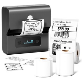 Phomemo M221 Label Printer with 3 Label Rolls - Thermal Bluetooth Label Printer, Labelling Device, Label Printer, for Barcode, Retail, Office, Small Business, for Android & iOS & PC, Grey