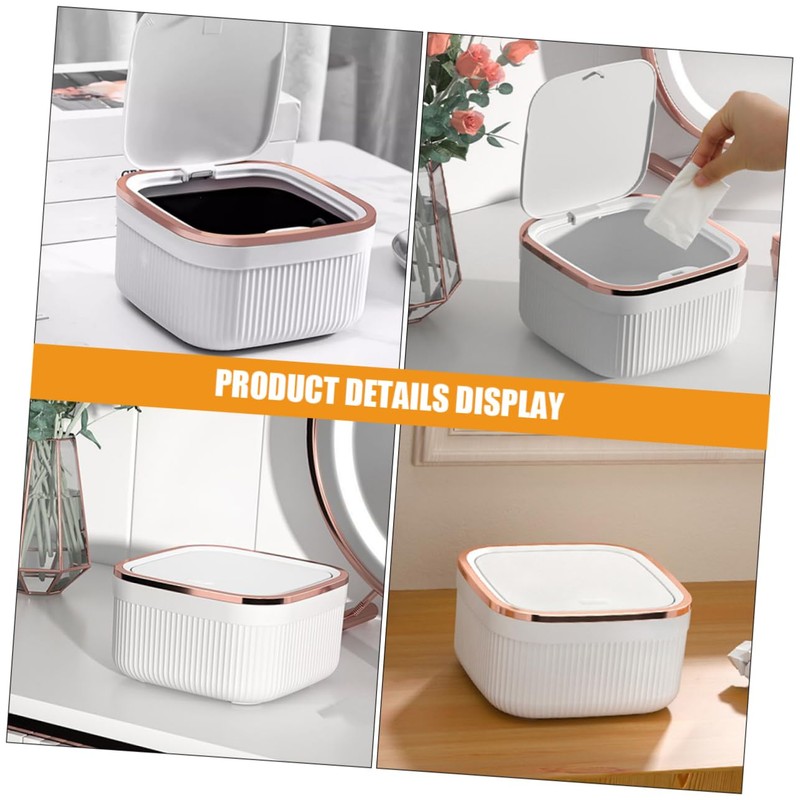 LABRIMP Desktop Trash Can with Pressing Lid Compact Office Waste