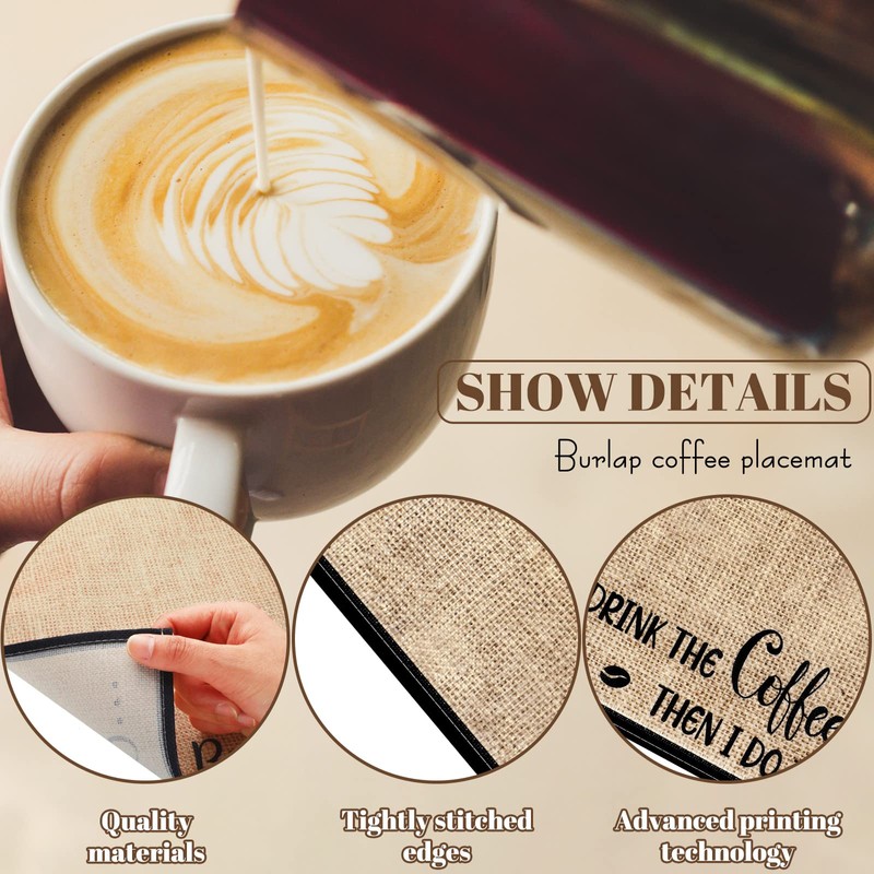 2 Pieces Coffee Bar Mat Burlap Funny Coffee Quote Coffee