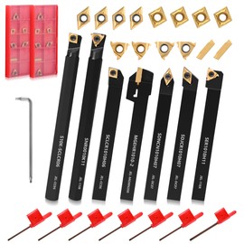 Eydutoi 21-Pcs Indexable Lathe Tool Set with 7PCS 3/8" 10mm Shanks Turning Tool Holders and 14PCS Carbide Inserts for Turning, Grooving, Threading, Boring