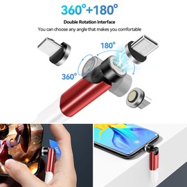 HESKUL 540° Rotate USB C Magnetic Adapter 2Pack Magnetic USB C Adapter 3 in 1 3A Fast Charging QC3.0 480Mbps Data Transfer, Red