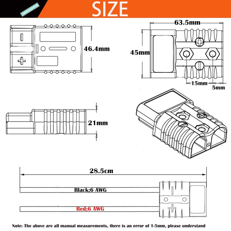 CESFONJER 120A Battery Connector with 6 AWG 25cm Silicone Cable