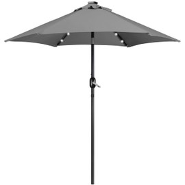 Yaheetech 7.5 ft Solar Patio Umbrella LED Lighted Table Umbrella with Tilt and Crank Lift System & UV Protection for Garden, Deck, Backyard, Pool and Beach, Gray