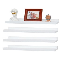 MITREL Picture Shelves for Wall,Wood Floating Ledge Shelf Set of 4,Rustic Photo Frames Shelves Vinyl Record Book Storage Display for Living Room Kids Nursery Bedroom Kitchen Bathroom,24"(White)