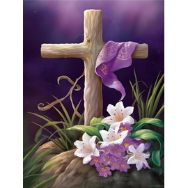 TUTUMAY21 He is Risen Religious Cross Sign Diamond Painting, Purple Scarf Cross Diamond Painting Kits for Adults Beginners, 5D Full Drill Diamond Art Crafts for Home Wall Decor 12x16inch