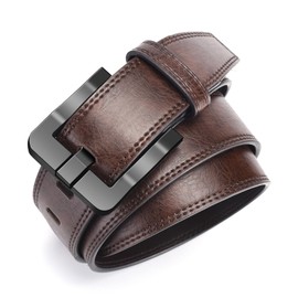 MACBORO TSA Approved Non Metal Nickel Free Belt Plastic Brown Leather Belts for Men with Hypoallergenic Belt Buckles