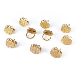 Alpha Living Home - Juego de 12 servilleteros de calabaza, servilleteros de metal a granel para decoración de fiestas, mesa de comedor, reuniones familiares, una gran decoración de mesa, oro antiguo