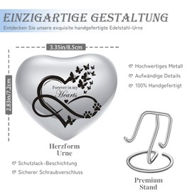 QGJNSGC Heart Shaped Urns for Human Ashes - Small Urns for Pet Ashes Heart Shaped Urn for Cat Dog Ashes Mini Urn - Small Keepsake Urn Cat Urn Dog Urn (Silver Infinity)