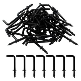 Ironking Gun Black 1 Inch L Shape Screw Hooks L Shape Hooks 7 Shape Right Angle Medal Hooks, for Home/Workplace/Office（80Pcs）
